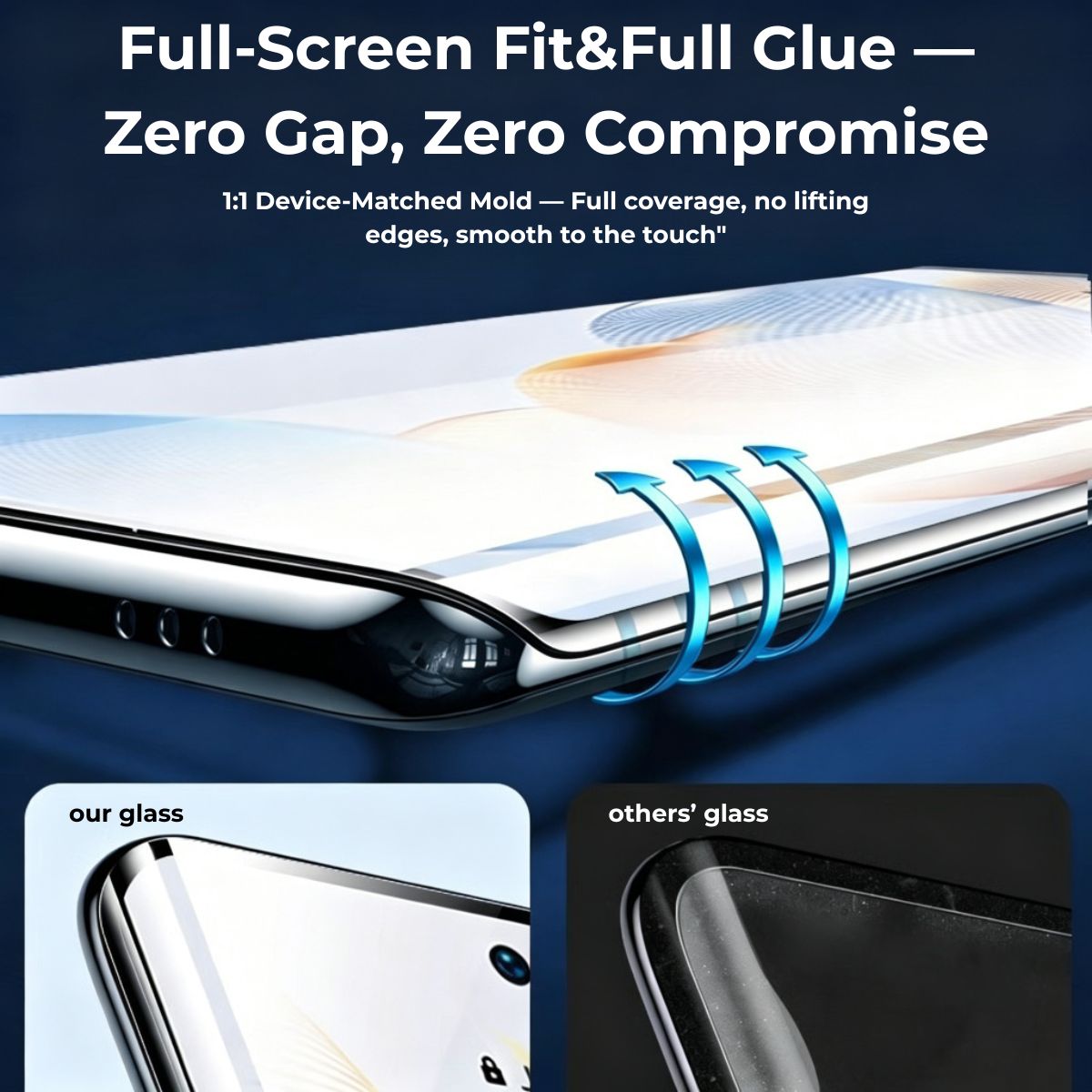 3D Cured Full Glue Glass — full glue coverage close-up