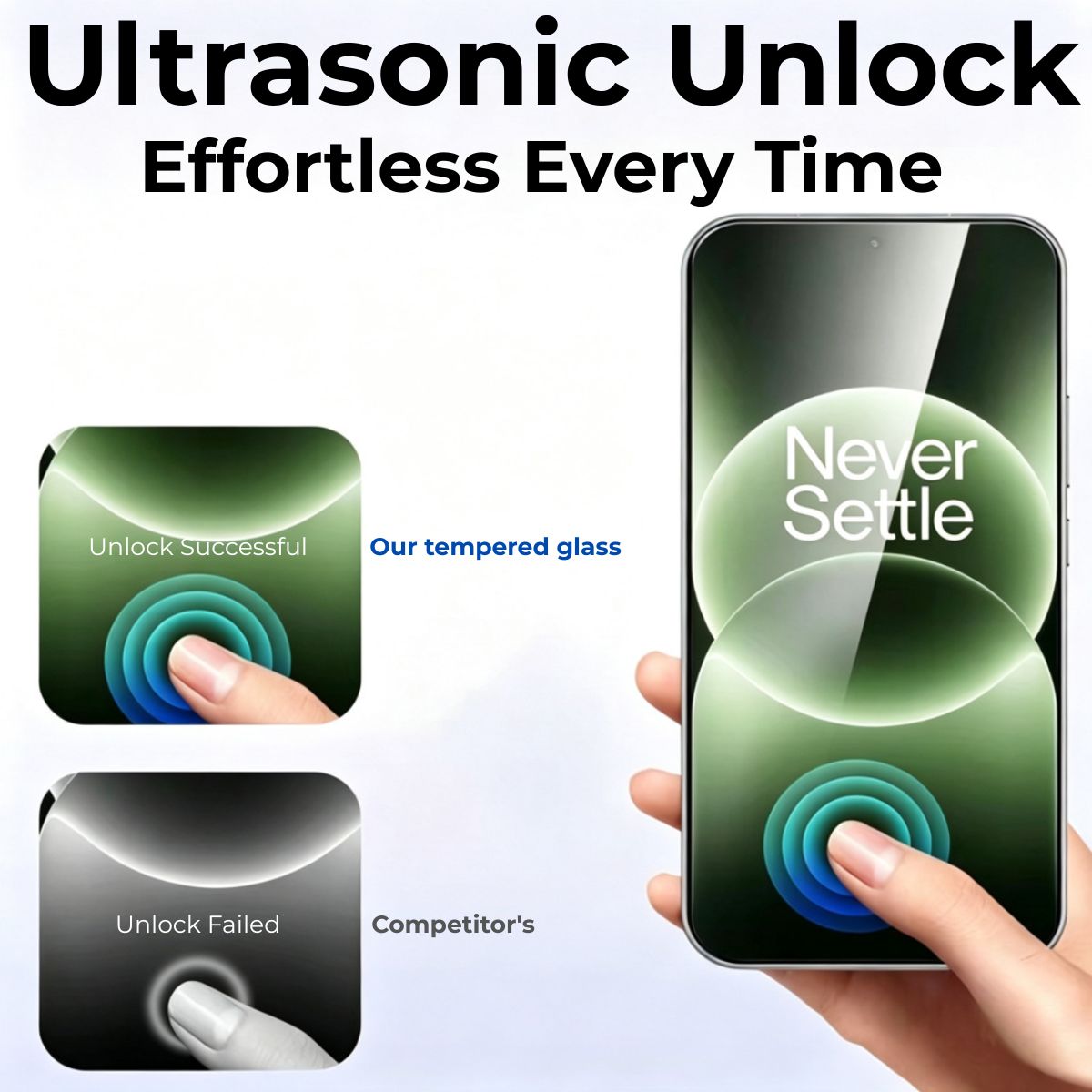 Ultrasonic Unlock Glass — edge fit on device